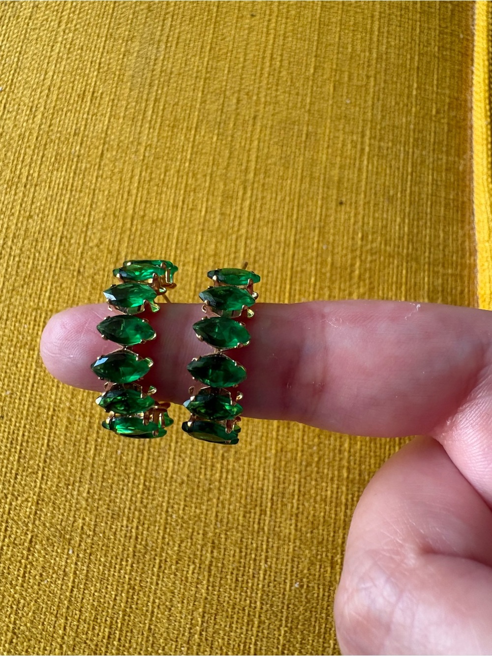 Gold Hoops with Green Crystals